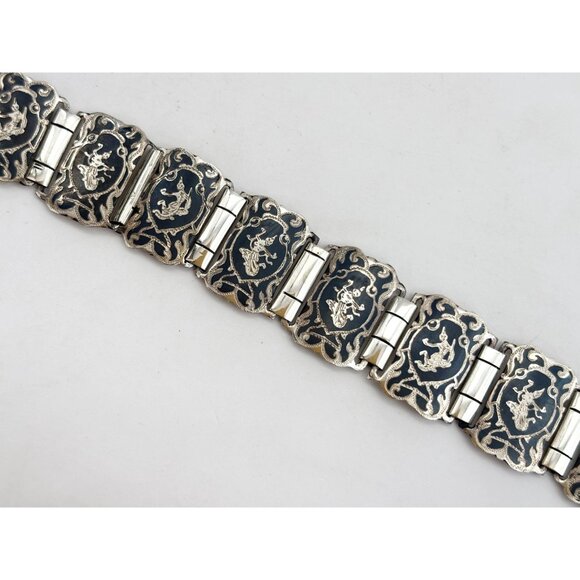 Rare Siam Sterling Silver Hand Carved Paneled 1930's 925 Vintage Bracelet - Picture 6 of 15
